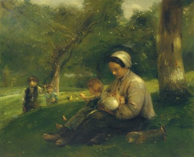 Mor og barna hennes på Saint-Siméon: den kjærlige moren av Adolphe Felix Cals