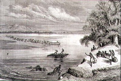 Krysser Colorado River på 1860-tallet (gravering) av Adolphe Gusman
