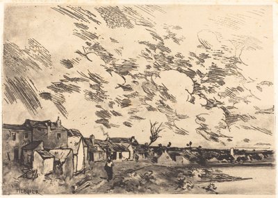Landsby på kanten av en elv av Adolphe Hervier