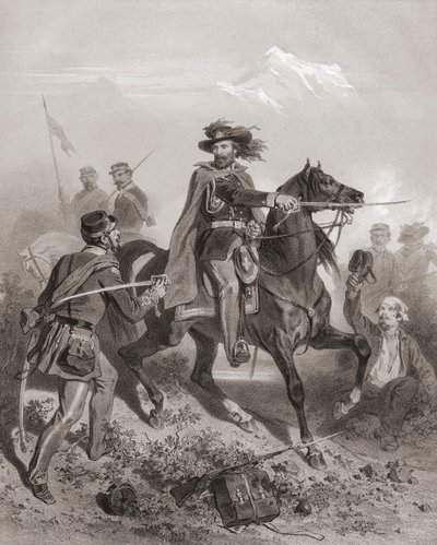 Giuseppe Garibaldi i slaget ved Varese. (skrive ut) av Adolphe Jean Baptiste (after) Bayot
