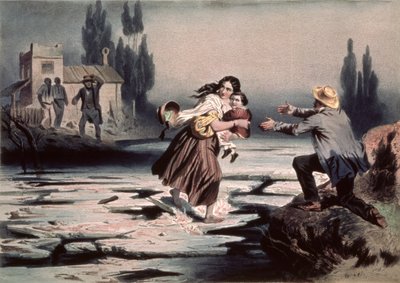 Eliza krysser isflakene til elven Ohio til frihet, illustrasjon fra 