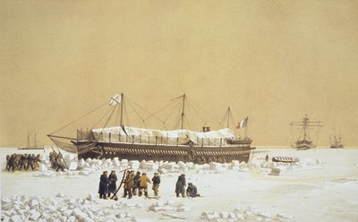 Flytende batteri La Tonnante i isen før Kil-Bouroun, fra Nos Souvenirs de Kil-Bouroun anheng LHiver passe dans Le Liman du Dnieper, 1855-56, gravert av Eugene Ciceri (1813-90) utgitt ca.18. av Adolphe Jean Baptiste Bayot and Antoine Leon Morel Fatio