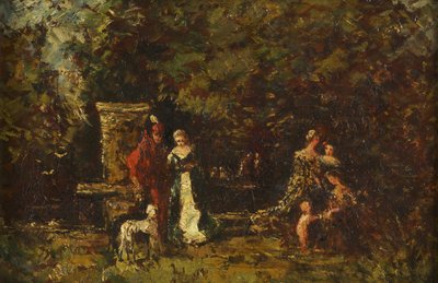 Elegant Figures in a Woodland Glade, ca. 1860-80 (olje på panel) av Adolphe Joseph Thomas Monticelli