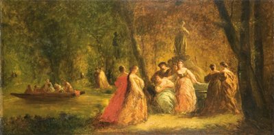 Kvinner i parken nær en elv av Adolphe Joseph Thomas Monticelli