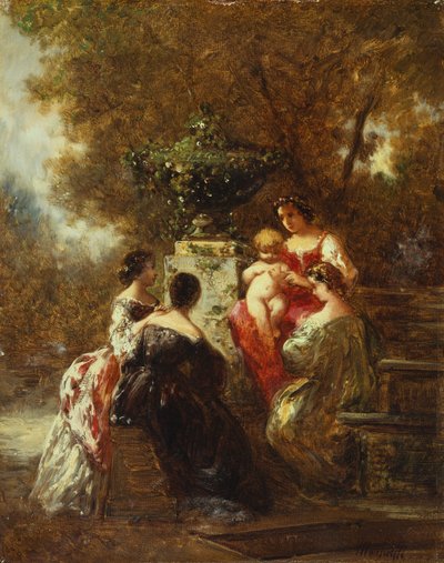 Figurer i en park (olje på lerret) av Adolphe Joseph Thomas Monticelli