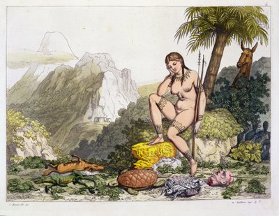 Søramerikansk indisk kvinne, gravert av Gallo Gallina (1796-1874) (fargegravering) av Adolphe Joseph Thomas Monticelli