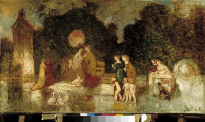 Gå i en park av Adolphe Joseph Thomas Monticelli