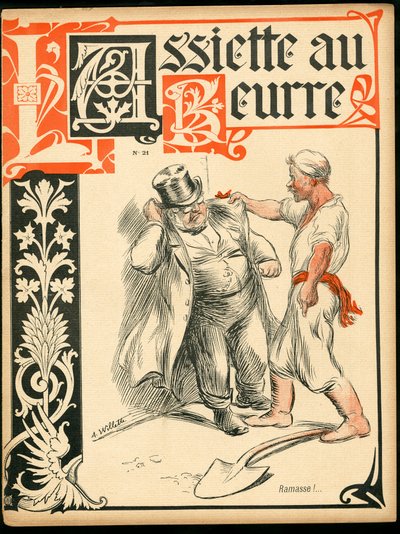 Omslag av "" L'Plate au beurre"", nummer 21, satirisk i farger av Adolphe Leon Willette