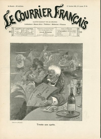 Omslag til "" Le Courrier francais", nummer 43, satirisk i B & W av Adolphe Leon Willette
