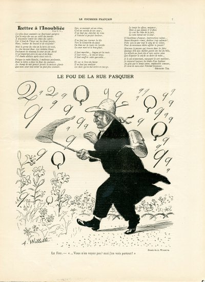 Le Courier francais, nummer 10, satirisk i svart-hvitt av Adolphe Leon Willette