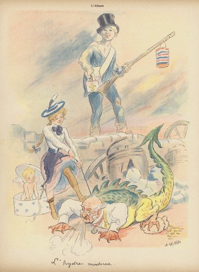 The Modern Hydra (farge litho) av Adolphe Leon Willette