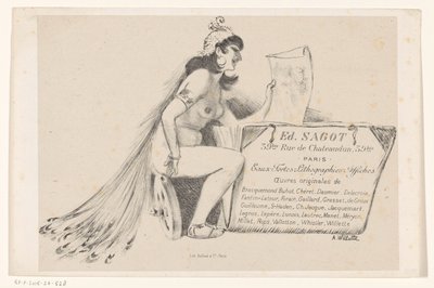 Visittkort fra trykkerihandler Edmond Sagot i Paris av Adolphe Leon Willette