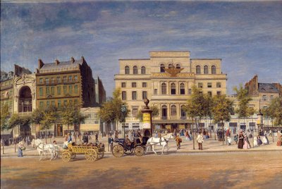 Generell visning av teatrene til boulevard du temple før piercingen av Boulevard Prince Eugene, detalj av de parisiske Caleches foran Imperial Theatre. Maleri av Adolphe Potemont (1828-1883) av Adolphe Martial Potemont