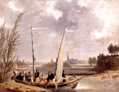 Louis-Philippe og familien hans i en båt ved Neuilly av Adolphe Roehn