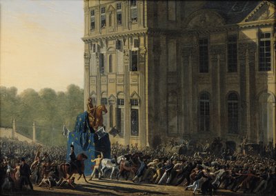 Transport av statuen av Henri IV (1553-1610) foran Flora-paviljongen i Louvre, 1818 av Adolphe Roehn