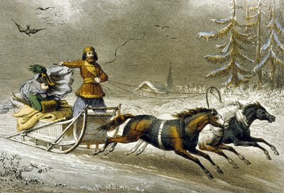 A Sled in the Snow, Russland (fargegravering) av Adolphe Rouargue