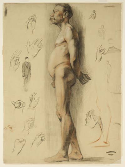 Livstegning av en skjeggete mann (kritt på papir) av Adolphe Valette