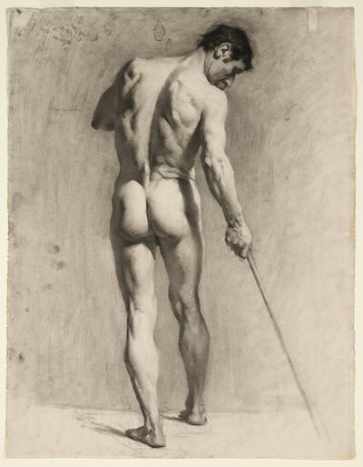 Livstegning av en naken mann med stokk, ca. 1910-12 (kritt på papir) av Adolphe Valette