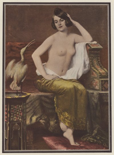 Favoritten, kvinne med en fugl (farge litho) av Adolphe Weisz