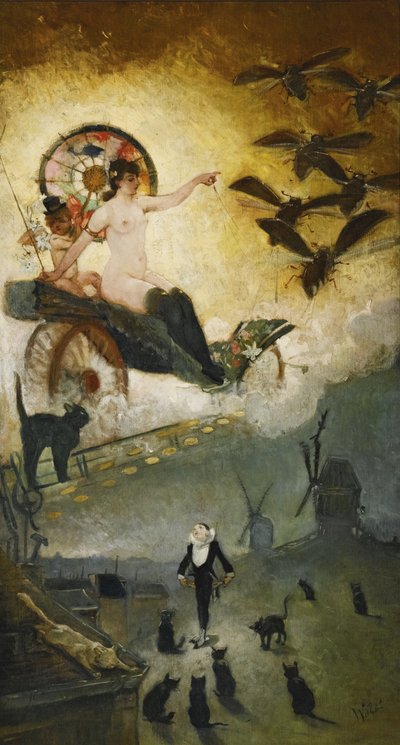 Farvel til det nittende århundre. Design for utsmykningen av Cabaret-stedet Le Chat Noir i M av Adolphe Leon Willette