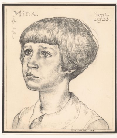 Fotoreproduksjon av et portrett av Mida av Han van der Kop Mida september 1933 (tittel på objekt) av Adriaan Bijl (attributed to)