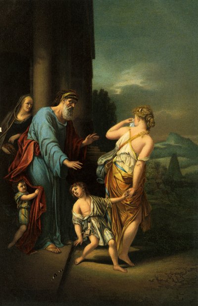 Abraham sender Hagar og Ismael bort - - Bibelen av Adriaan van der Werff