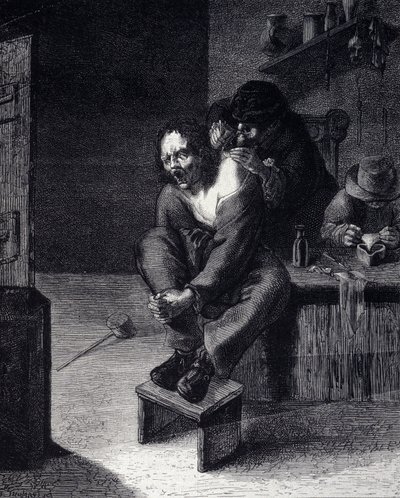 Den kirurgiske operasjonen Gravering etter et maleri av Adrien Brauwer (gjort 1608) 1600-tallet av Adriaen (after) Brouwer
