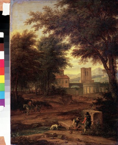 Italiensk landskap med pilegrimer Maleri av Adriaen Frans Boudewijns (1644-1711) Pushkin-museet, Moskva av Adriaen Boudewyns