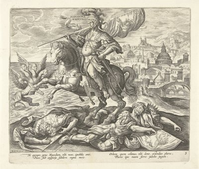 Alexander den store som tredje konge fra Daniel's Vision Rise of Four Empires og Four Rulers fra Daniel's Vision (serietittel) av Adriaen Collaert