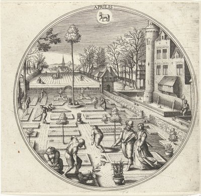 april Aprilis (tittel på objekt) De tolv månedene (serietittel) av Adriaen Collaert