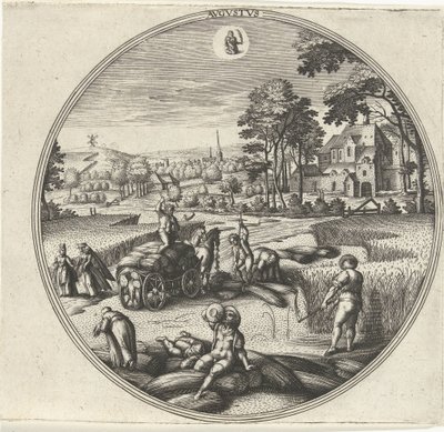 August Avgvstvs (tittel på objekt) De tolv månedene (serietittel) av Adriaen Collaert