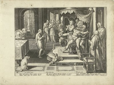 David spiller harpen sin for kong Saul Ros til musikken (serietittel) Endomium Musices (serietittel på objekt) av Adriaen Collaert