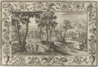 Emmaus-gjengere Landskap med bibelske, mytologiske scener og jaktscener (serietittel) av Adriaen Collaert