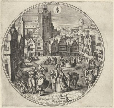 januar Ianvarivs (tittel på objekt) De tolv månedene (serietittel) av Adriaen Collaert