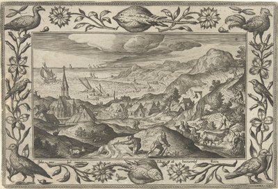 Kaninjakt Landskap med bibelske, mytologiske scener og jaktscener (serietittel) av Adriaen Collaert