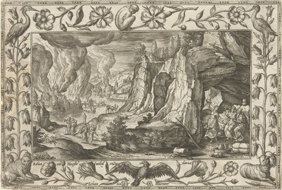 Lot og døtrene hans Landskap med bibelske, mytologiske scener og jaktscener (serietittel) av Adriaen Collaert