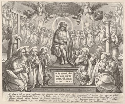 Sorgens mann med de tre Maria og evangelistene,.n.d. av Adriaen Collaert