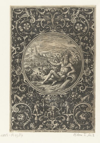 Medaljong der en elvegud Medaljonger med figurer fra Judgment of Paris (serietittel) av Adriaen Collaert