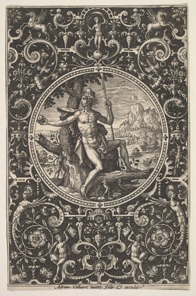 Paris i en dekorativ ramme med grotesker, ca. 1580-1600. av Adriaen Collaert