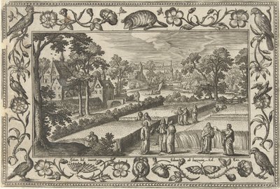 Kornplukking på sabbaten Landskap med bibelske, mytologiske scener og jaktscener (serietittel) av Adriaen Collaert