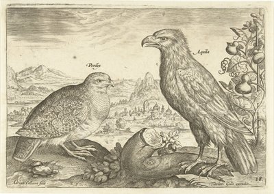 To fugler i et landskap Avium Vivae (serietittel) Fugler (serietittel) av Adriaen Collaert