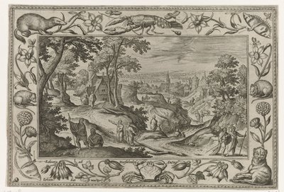 Kringkasting av apostlene Landskap med bibelske, mytologiske scener og jaktscener (serietittel) av Adriaen Collaert