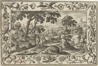 Fly til Egypt Landskap med bibelske, mytologiske scener og jaktscener (serietittel) av Adriaen Collaert