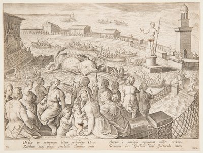 Hvaljakt av keiser Claudius i havnen i Ostia, pl. 19 i serien Game, Birds and Fish av Adriaen Collaert