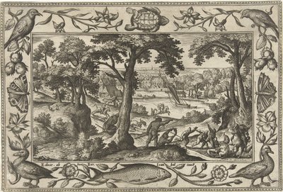 villsvinjakt Landskap med bibelske, mytologiske scener og jaktscener (serietittel) av Adriaen Collaert