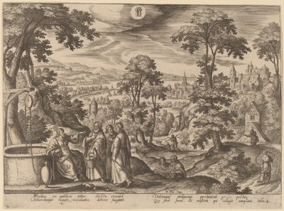 Kristus og kvinnen i Samaria av Adriaen Collaert after Hans Bol