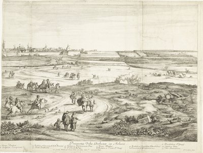 Utsikt over Bethune (høyre ark) Veuë de la Ville de Bethune en Artois (tittel på objekt) av Adriaen Frans Boudewyns