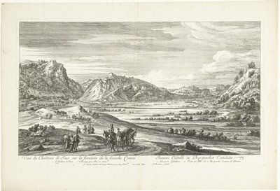 Utsikt over slottet Joux Veuë du Chasteau de Joux sur la frontiere de la franche Comté (tittel på objekt) av Adriaen Frans Boudewyns