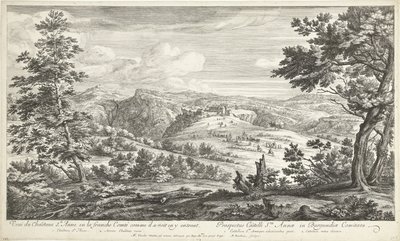 Se på kasteel av Sainte Anne Veuë du chasteau Ste. Anne i den frie Comté slik han ser seg selv komme inn i den (tittel på objekt) av Adriaen Frans Boudewyns