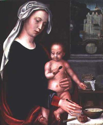 Madonna og barn (panel) av Adriaen Isenbrandt or Isenbrant